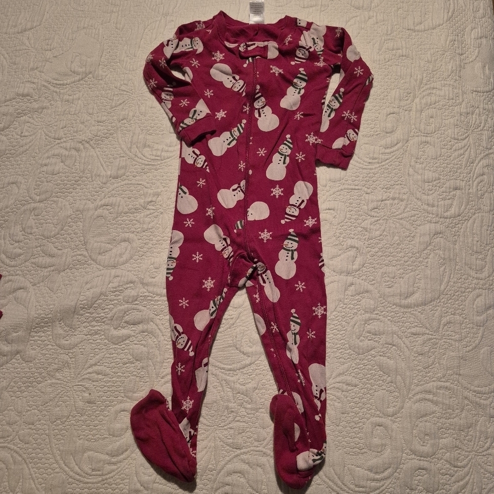 Gymboree boys size 2T red snowman footie zip up pajamas GUC